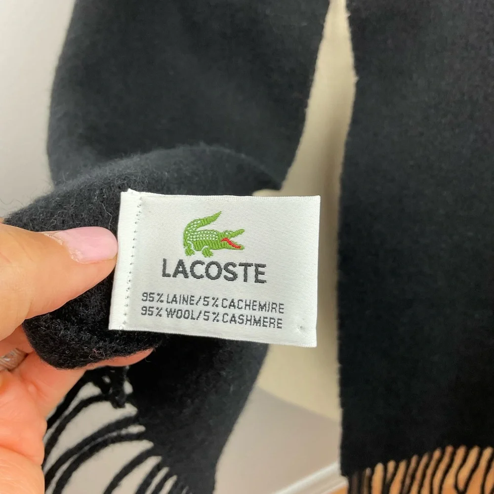 Lacoste Black Cashmere Wool-Blend Scarf‎